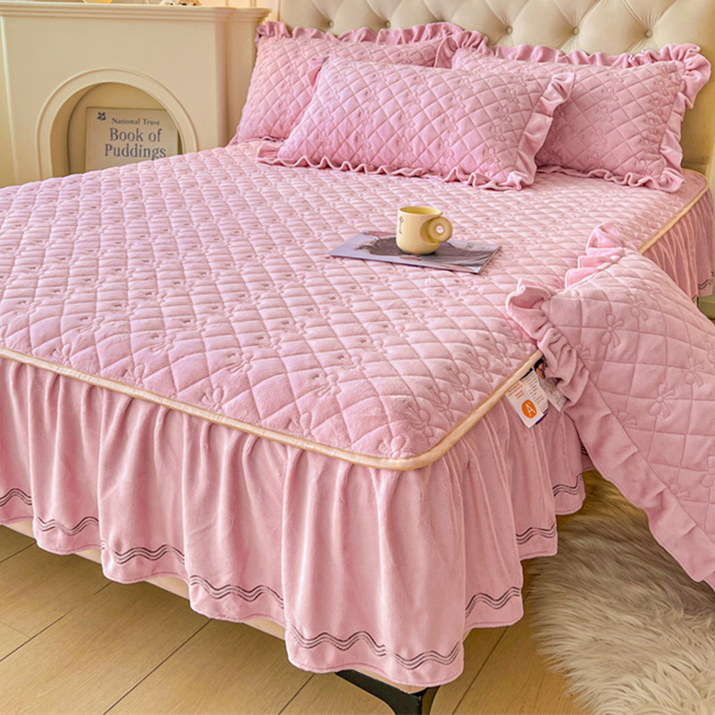 牛奶绒夹棉床笠单件2024新款床裙花边冬季加绒加厚床垫保护套床罩