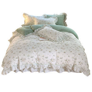 冬天棉加绒四件套牛奶绒珊瑚绒床裙款单面绒ab面被套法兰绒公主风