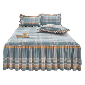 加厚全棉水洗棉夹棉床裙单件纯棉防滑床罩床套裙式床单枕套三件套