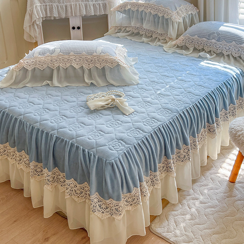 床裙单件公主风牛奶珊瑚绒夹棉加厚花边床罩款床单带裙边床围裙罩