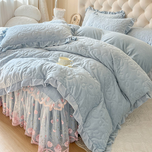 泽天下保暖不掉毛牛奶绒夹棉床裙