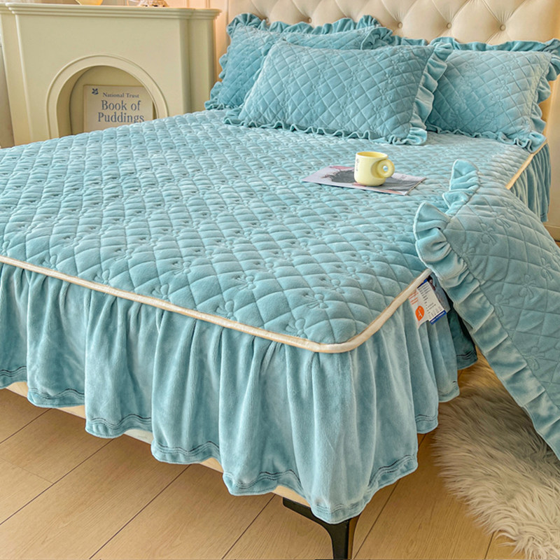 花边床笠单件夹棉加厚牛奶珊瑚绒床裙床罩款床单床垫席梦思保护套