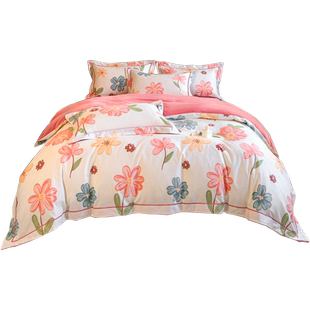 冬季加厚ab面全棉纯棉牛奶绒床上四件套法兰珊瑚绒床单被套棉加绒