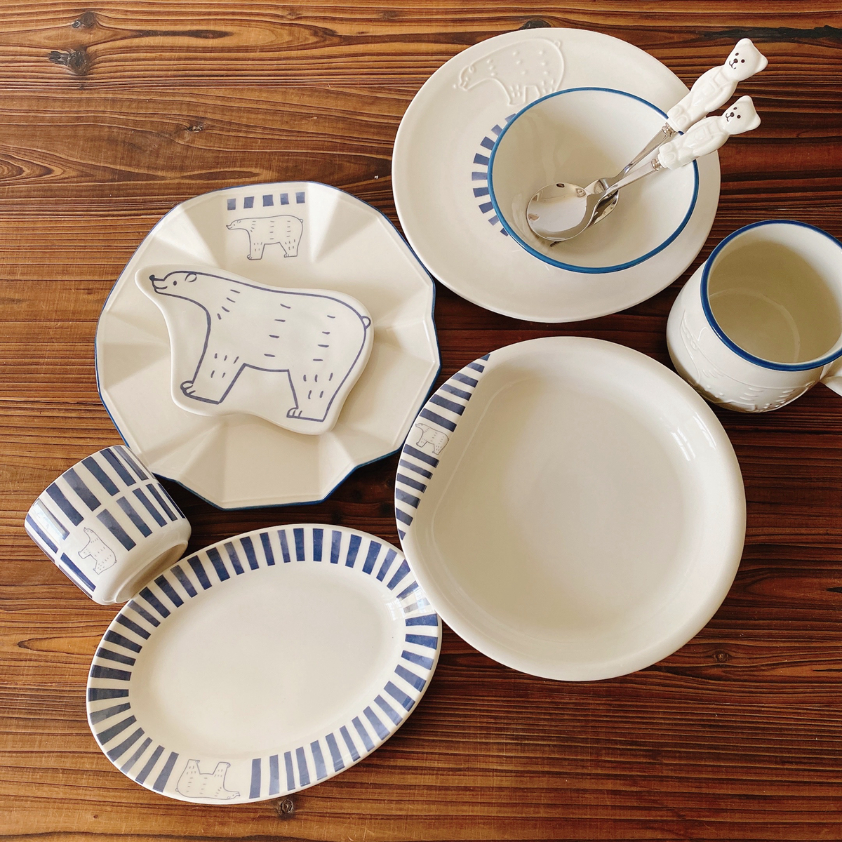 日式北极熊陶瓷餐具套装碗菜盘