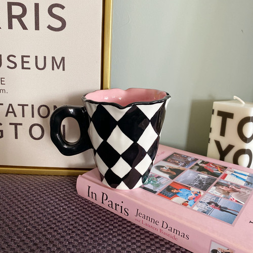 黑白棋盘马克杯ins创意网红