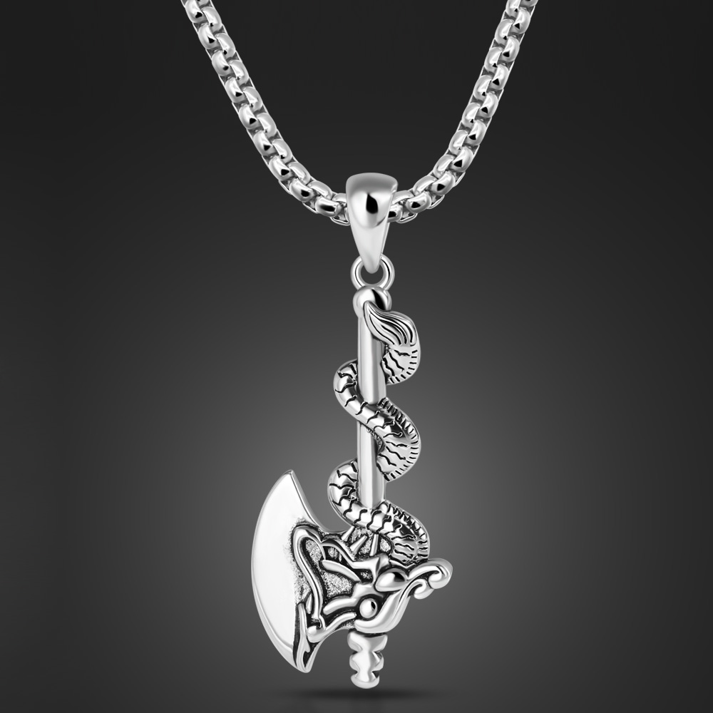 S925纯银男士潮人复古霸气龙斧头吊坠项链个性情侣街头酷饰品礼物