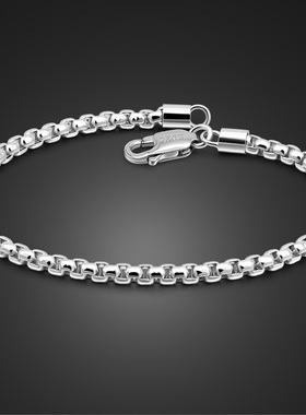 韩国S925纯银手链时尚男士盒子链蛇骨链情侣简约细款学生银饰礼物