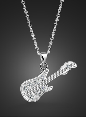 新款S925纯银吉他吊坠项链女简约冷淡风轻奢小众设计感锁骨链礼物