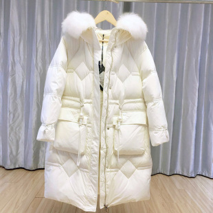 比品质奢华大毛领保暖羽绒服90白鸭绒珍珠收腰女装高端订制