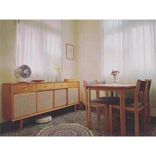 日式藤编实木餐边柜现代简约储物柜北欧玄关柜客厅茶水柜收纳柜子