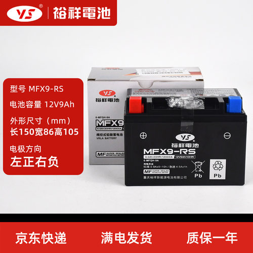裕祥电池MFX9-RS适用于钱江 追350 550 600 700 骁500600电瓶电池