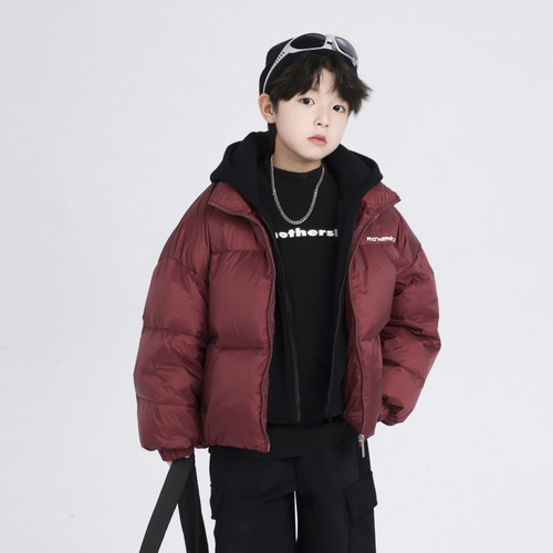 男童冬季假两件防寒加厚羽绒服潮