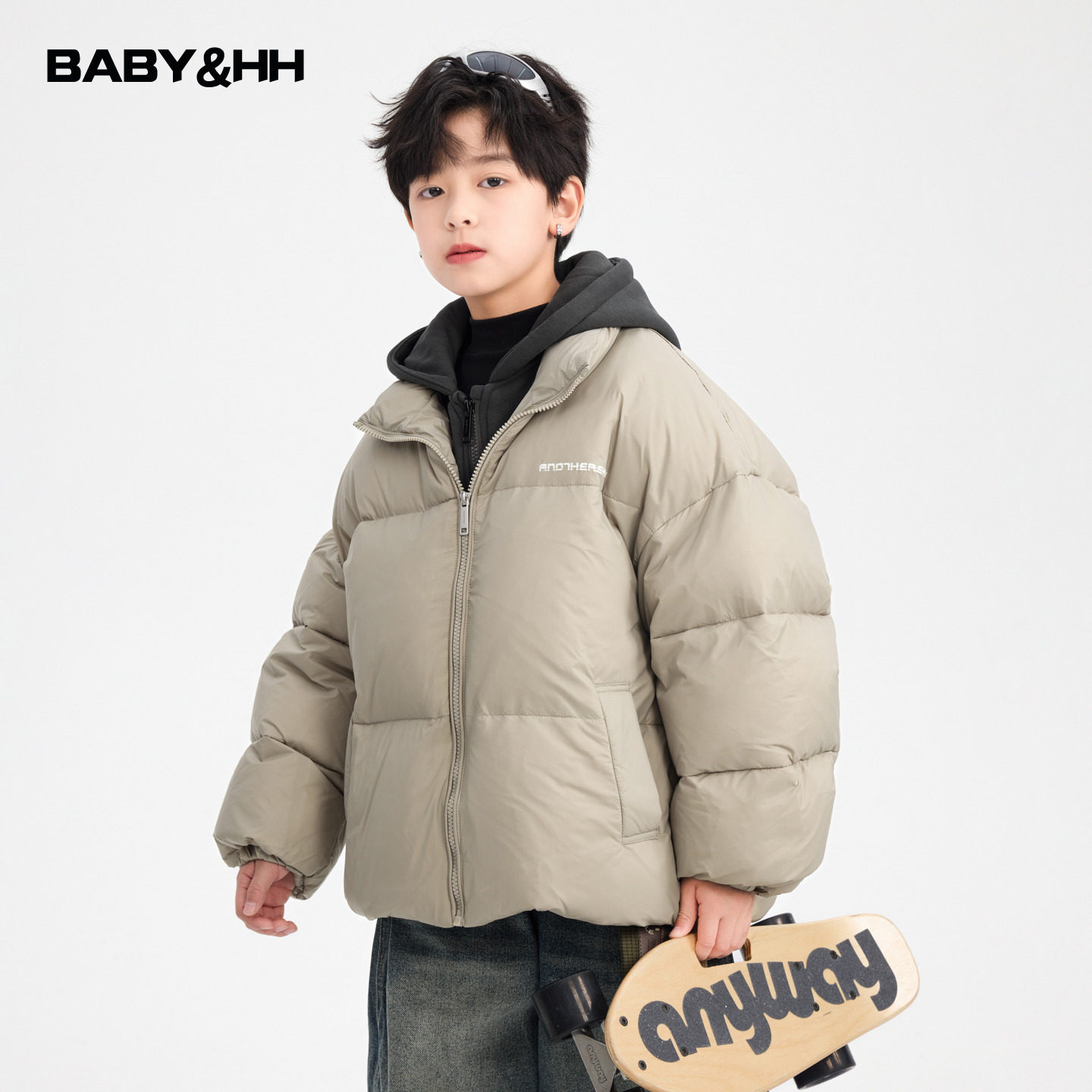 90白鸭绒假两件防水面包羽绒服潮