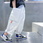 帅气薄款 儿童夏季 直筒工装 男童夏装 长裤 2025新款 白色休闲宽松裤 子