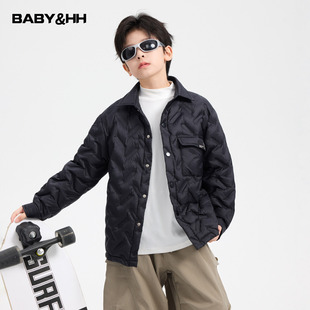 男童冬季黑色短款轻薄工装衬衫羽绒服2025新款儿童装保暖防水外套