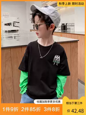Boys bottoming shirt, children's T-shirt, long-sleeved 2021 new autumn top, spring and autumn, middle and large children, Korean version of the western style stitching