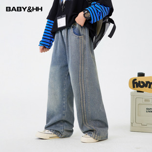 儿童男孩春秋直筒宽松薄裤 2026新款 子 韩范阔腿牛仔裤 男大童早春季