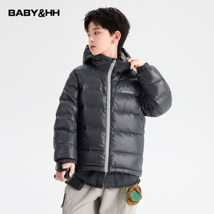 男童冬装90安心绒撞色短款羽绒服2025新款儿童中学生防水连帽外套