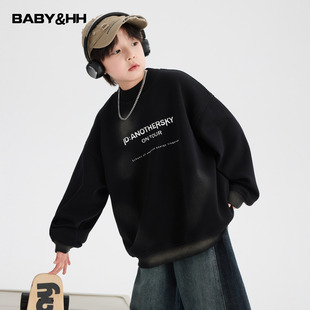 男童秋冬季复古半高领加绒卫衣2025新款儿童男孩加厚运动宽松上衣