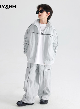 男童早秋季韩范撞色机车风运动套装2025新款中学生儿童户外两件套