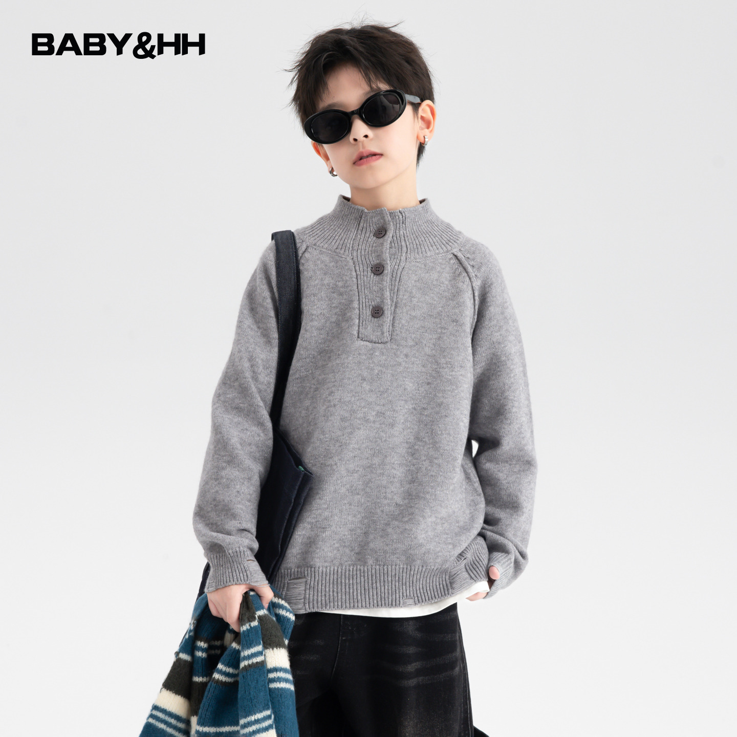 韩范半高领破洞半开衫针织外套潮