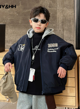 男童冬装超好看可拆卸连帽棒球棉服2025新款儿童防水加厚夹棉外套