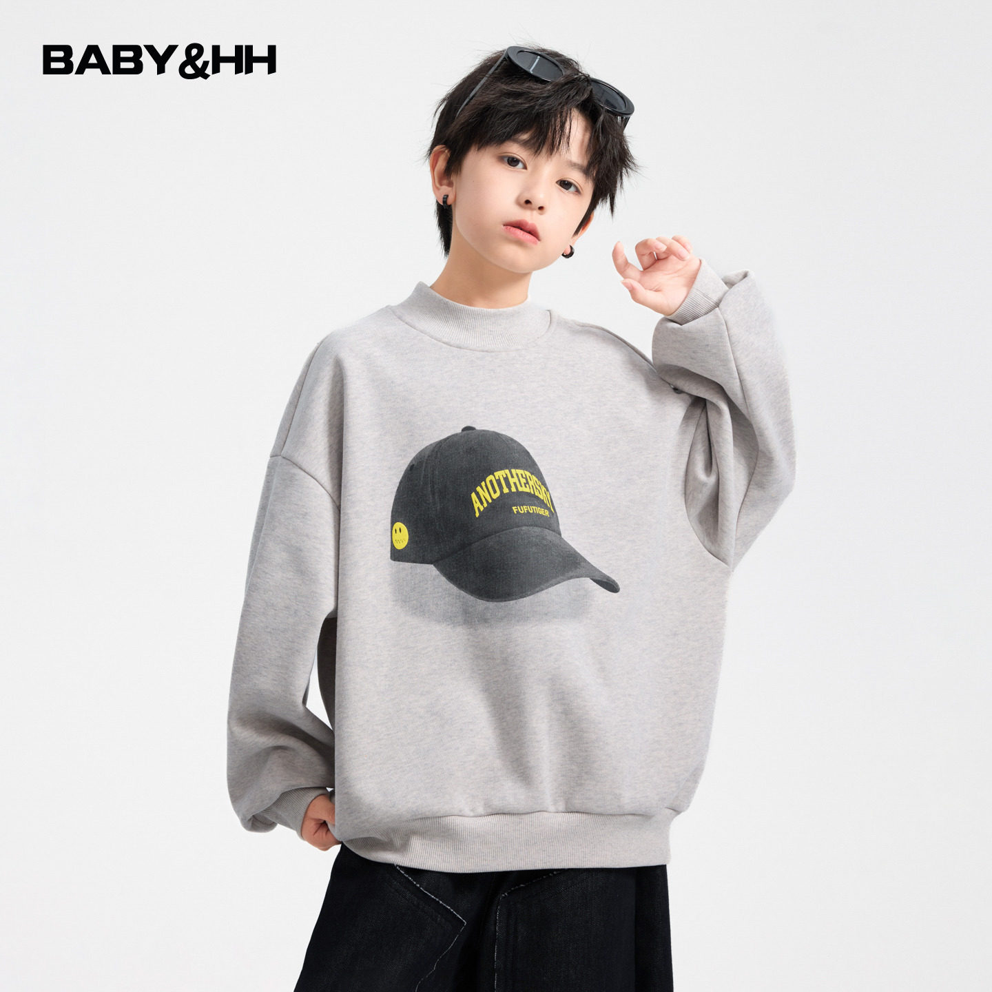 韩范加绒街舞半高领宽松运动卫衣