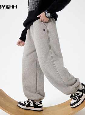 男童冬季灰色羊驼绒运动卫裤2025新款儿童男孩冬装棉裤加厚裤子潮