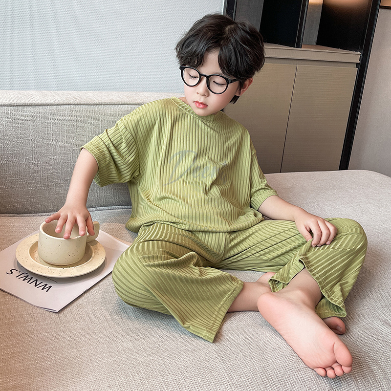 男童夏季高端短袖冰丝睡衣2025新款儿童空调服男孩薄款家居服套装