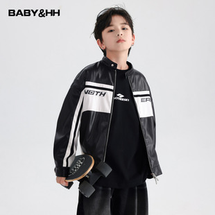 男童春秋痞帅机车风运动皮衣外套2026新款青少年儿童撞色防水夹克