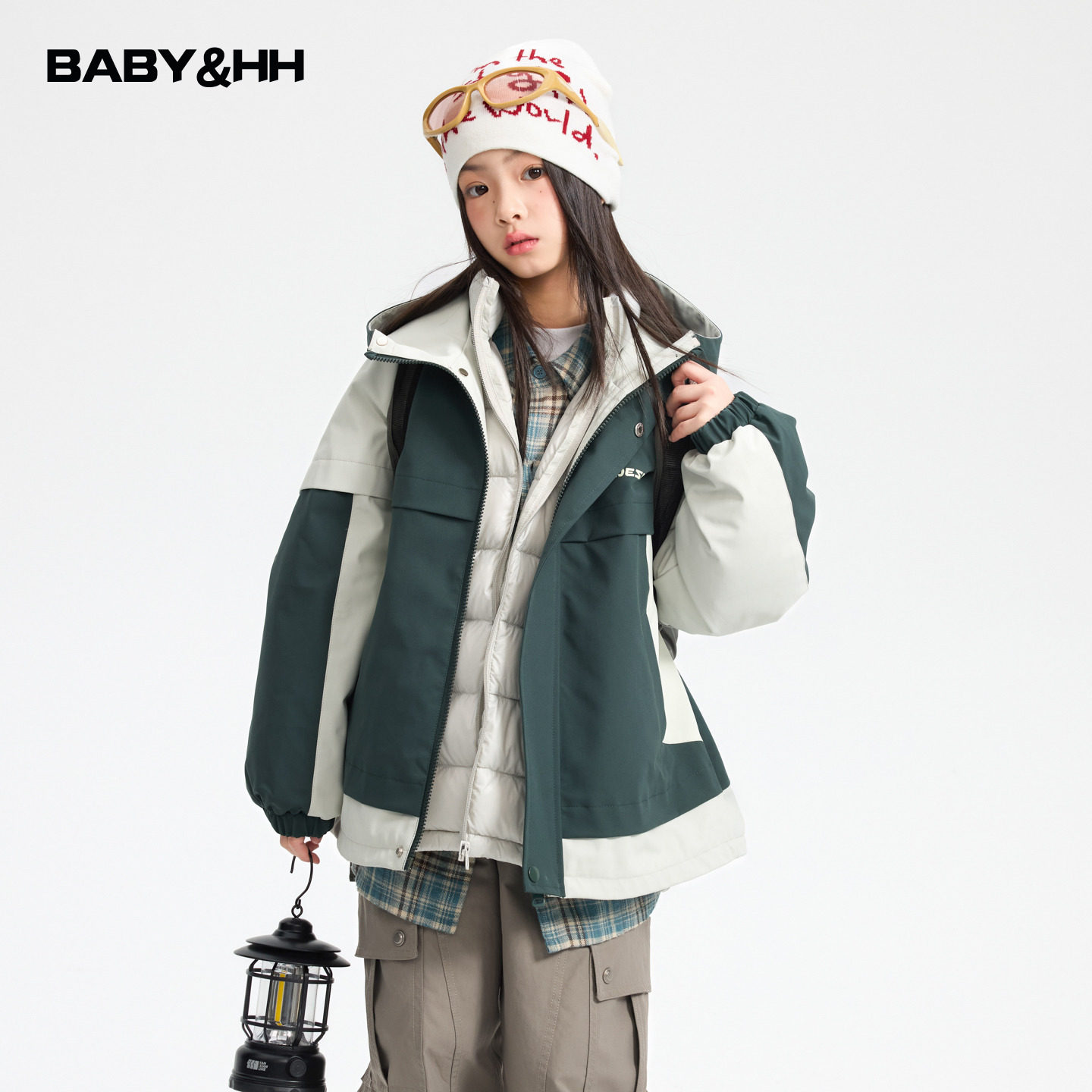 户外撞色时髦三合一冲锋衣羽绒服