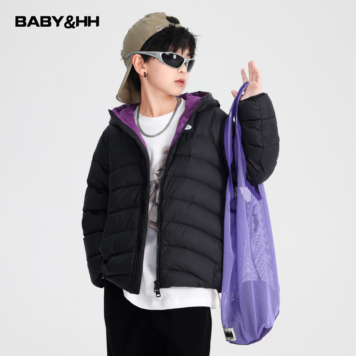 90安心绒连帽撞色轻薄免洗羽绒服