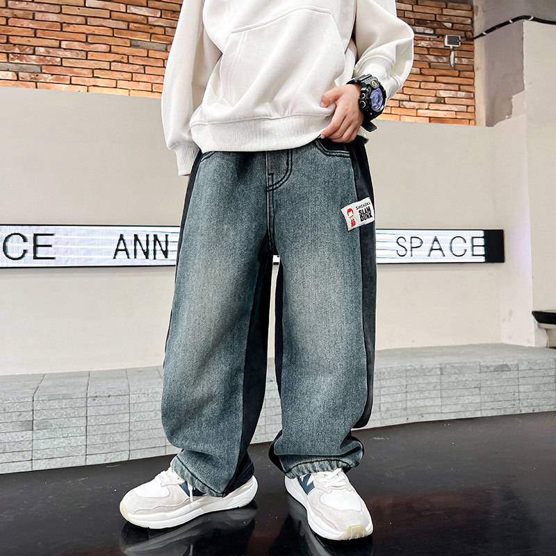 男童冬季一体绒牛仔裤2023新款潮