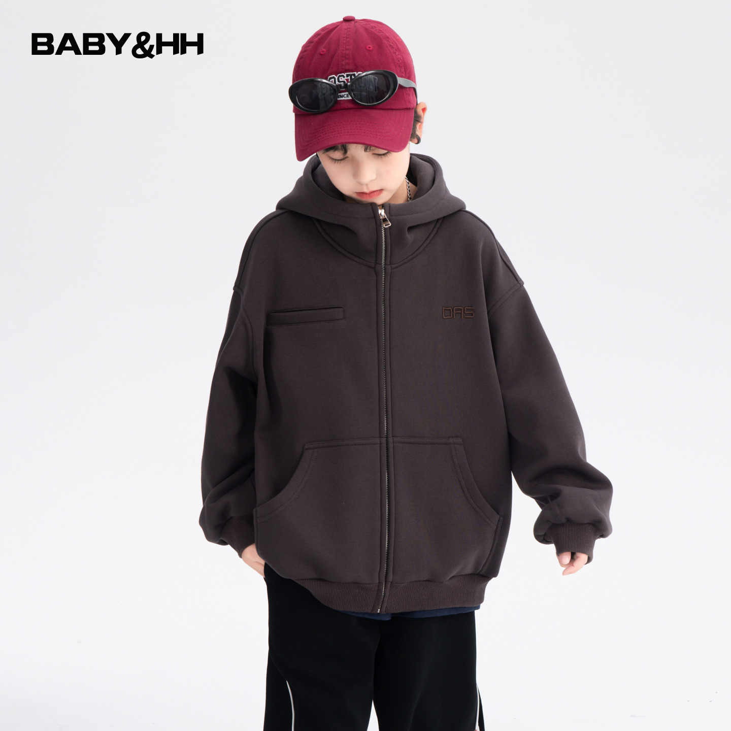 韩范一体绒重工刺绣运动连帽外套