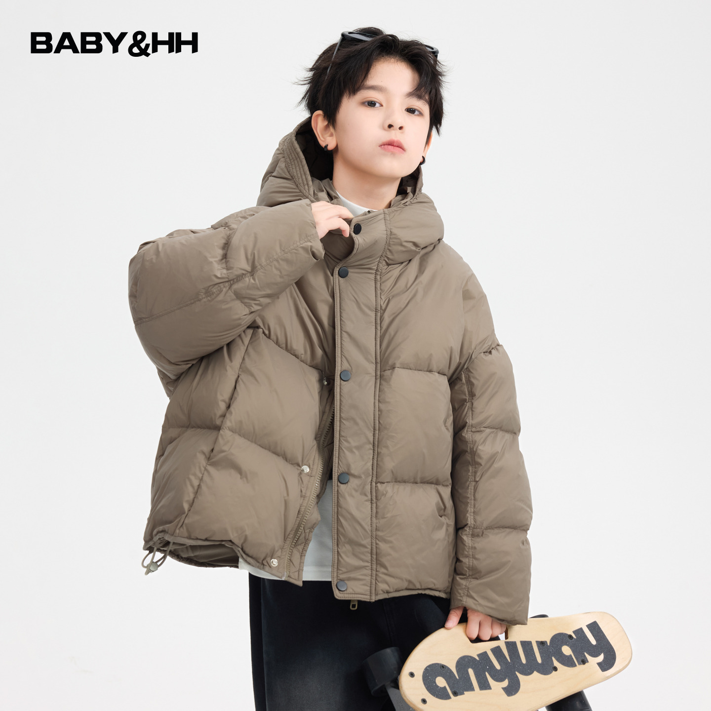 90安心绒短款防水面包连帽羽绒服