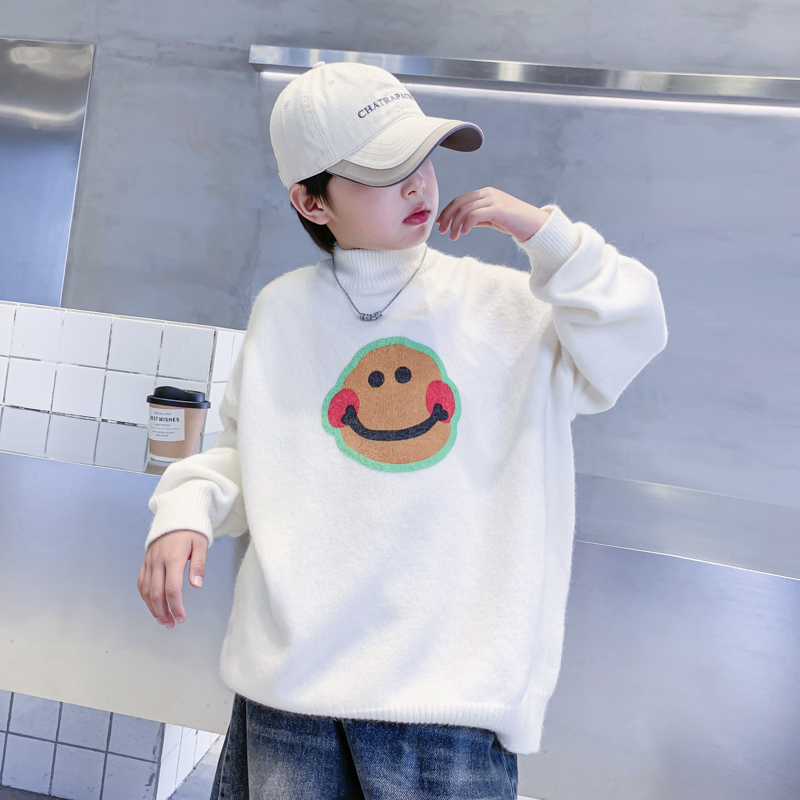 男童秋冬加厚半高领笑脸打底毛衣
