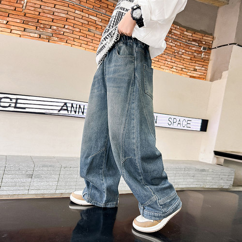 男童春秋款宽松直筒阔腿牛仔长裤