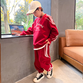 儿童男孩春秋痞帅炸街两件套潮 2026新款 男童秋装 红色运动卫衣套装