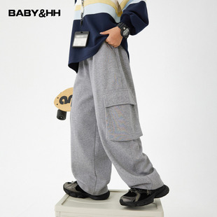 男童冬季灰色加绒直筒工装卫裤2025新款青少年儿童加厚休闲裤子潮