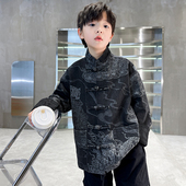 中国风虎啸云纹牛仔外套 古唐装 男童高级汉服中秋2026新款 儿童秋款