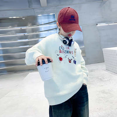 男童冬季半高领加厚宽松针织毛衣