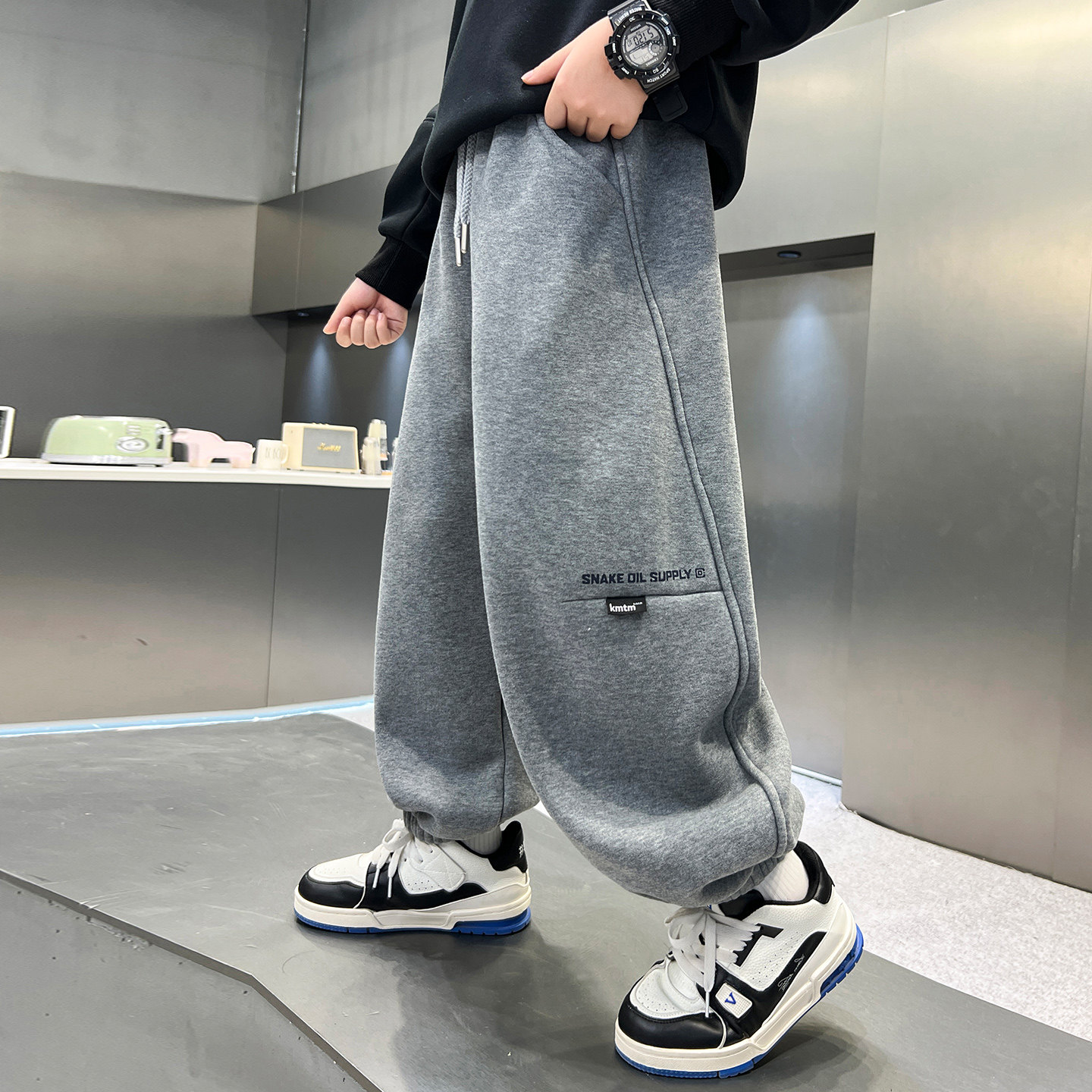 男童冬装潮酷灰色一体绒运动休闲卫裤2025新款儿童装加厚保暖裤子,童装/婴儿装/亲子装,裤子,淘宝优惠券,粉丝福利购,淘宝优惠卷