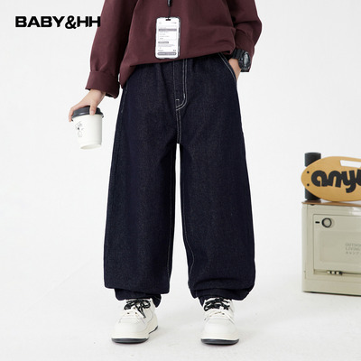 不易褪色一体绒弯刀直筒牛仔裤潮