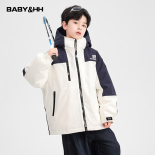 儿童学生防寒连帽外套 冲锋衣羽绒服2025新款 男童冬季 撞色户外短款