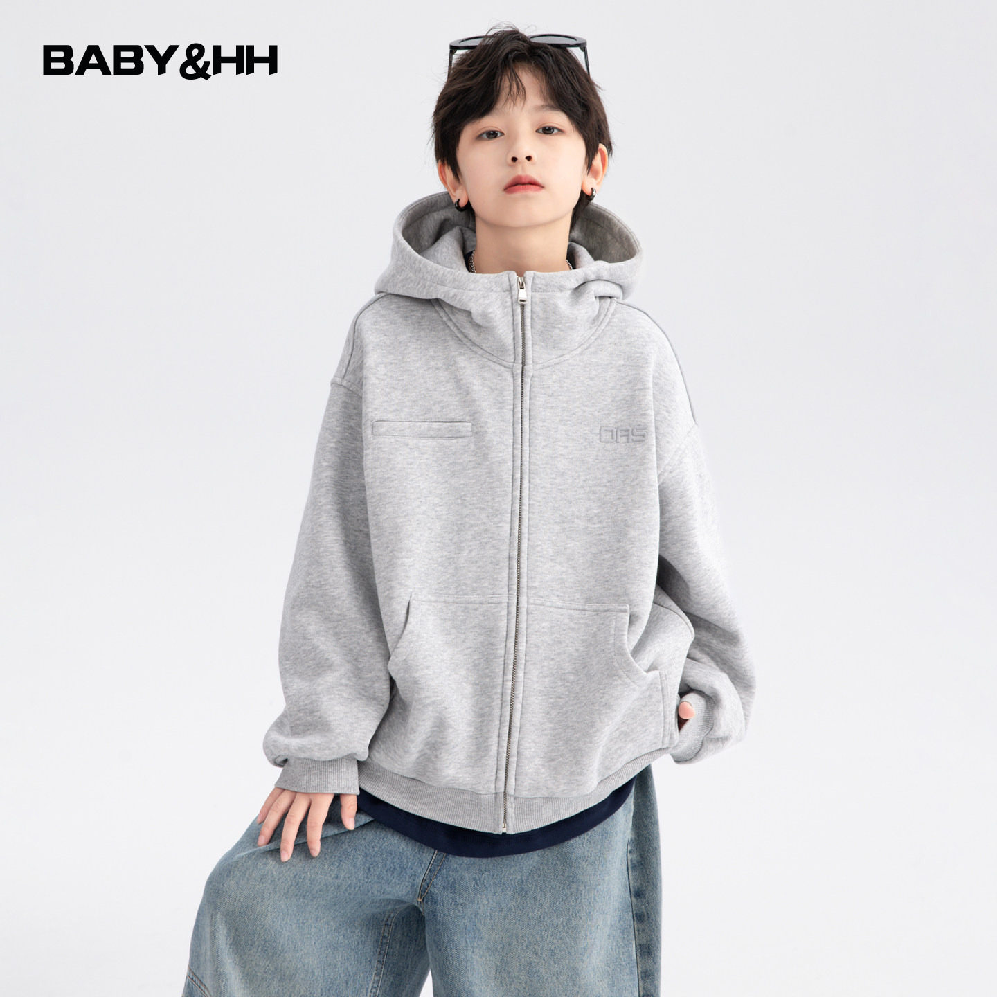 韩范一体绒重工刺绣运动连帽外套