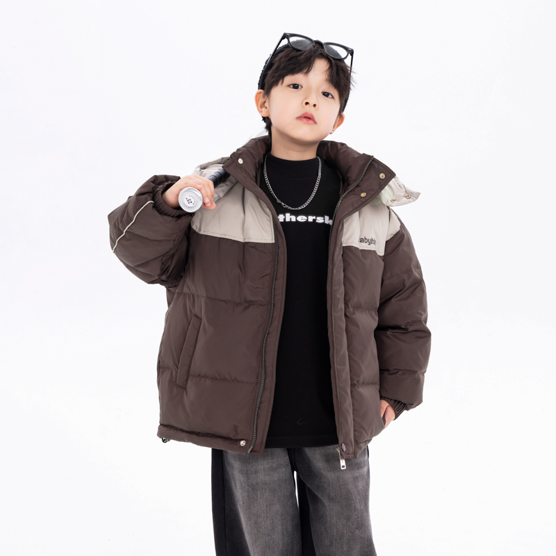 男童冬装潮牌撞色加厚短款羽绒服