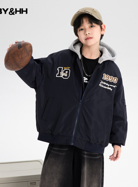 男童冬季加厚可拆卸连帽棒球棉服2025新款儿童男孩夹棉保暖外套潮