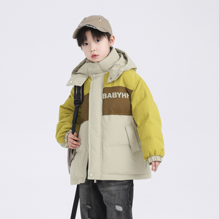 男童冬装韩系撞色冲锋衣羽绒服2025新款儿童男孩冬季加厚防寒外套