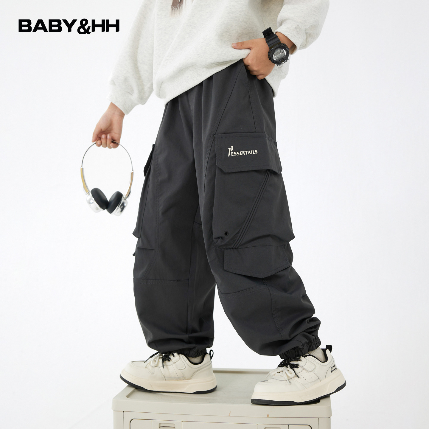 男童秋冬户外防水加绒冲锋工装裤2025新款儿童加厚防风直筒裤子潮