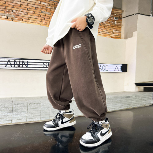 男童秋冬款韩系加绒加厚运动卫裤